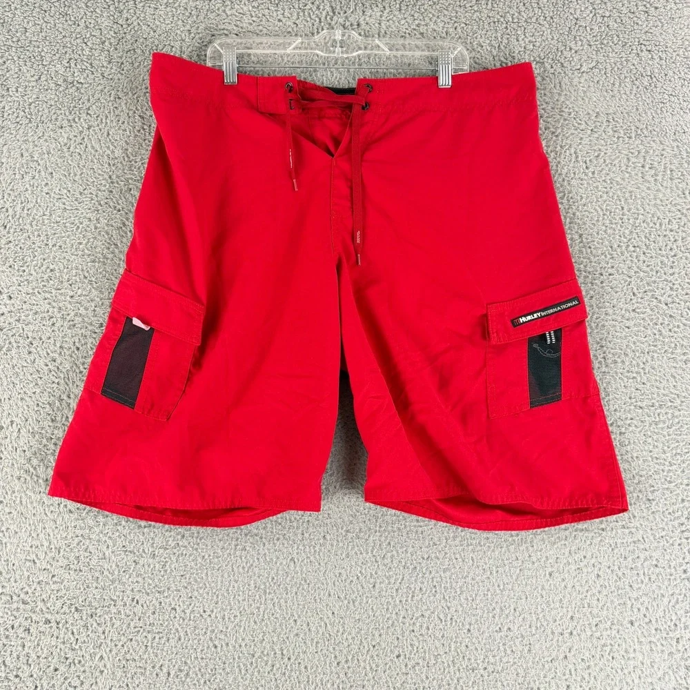 Hurley Razors Board‎ Shorts Mens 40 Red Cargo Pockets Vintage Made In USA